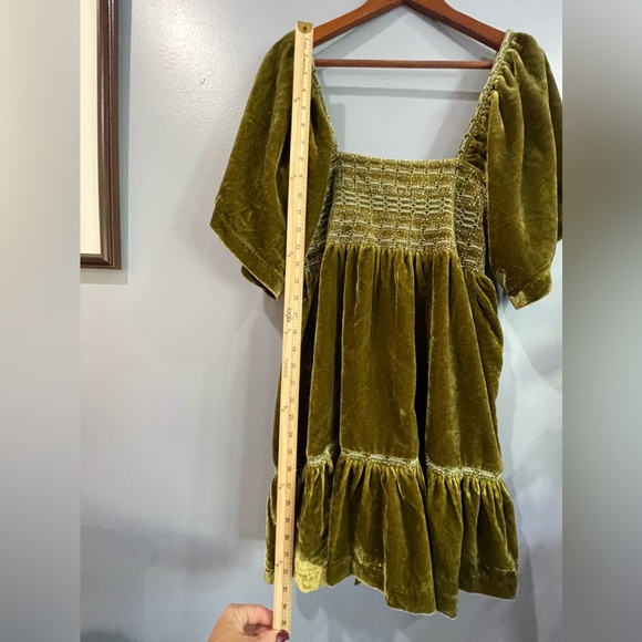 Free People Olive Green Easy To Love Mini Dress Velvet Short Sleeve Size… - Picture 11 of 13
